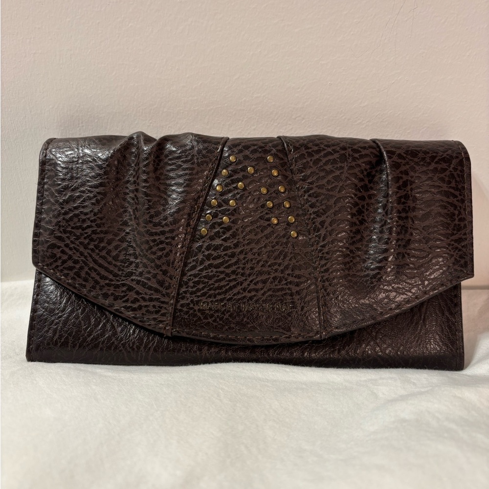 Matt & Nat Textured Brown Clutch with Gold Accents